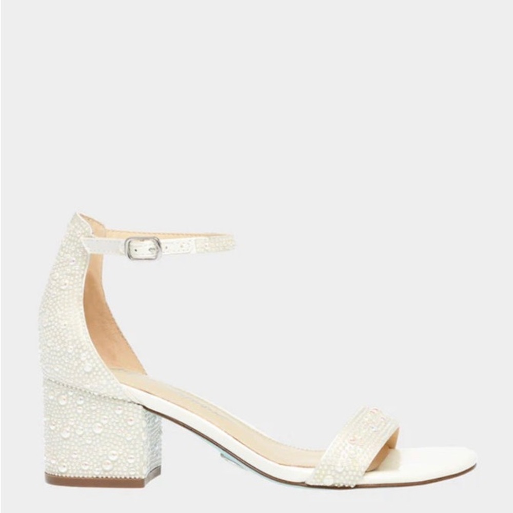 Betsey Johnson White Embellished Block Heels